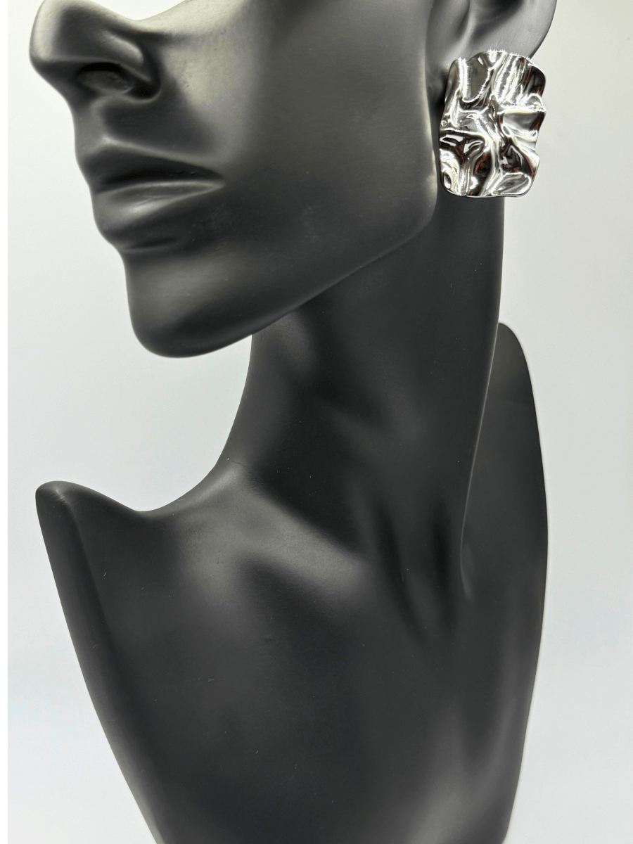 Molten Statement Earrings- White Gold