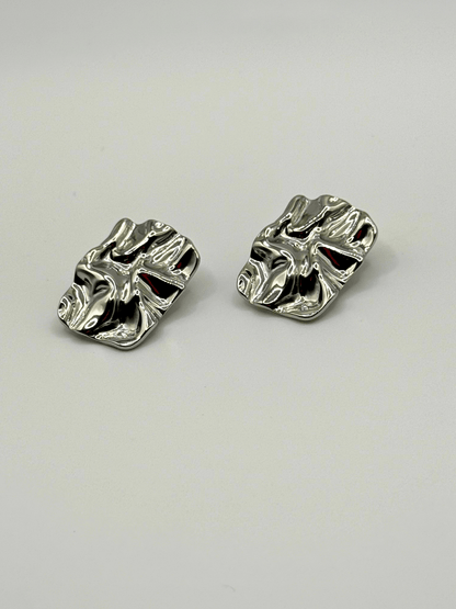 Molten Statement Earrings- White Gold